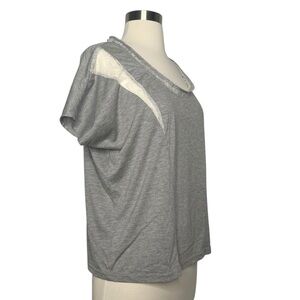 Anthro PINS AND NEEDLES Lace Inset T-Shirt Scoop Neck Tee Top Boho Casual Size M